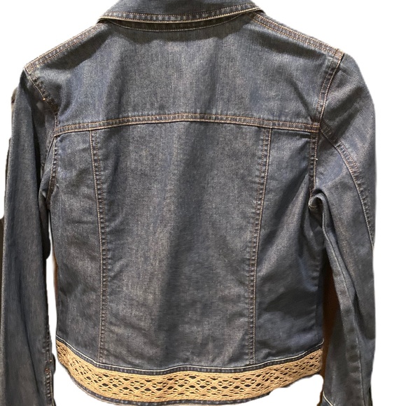 Ann Taylor denim jacket crochet embroidered hem petite small - Picture 8 of 16